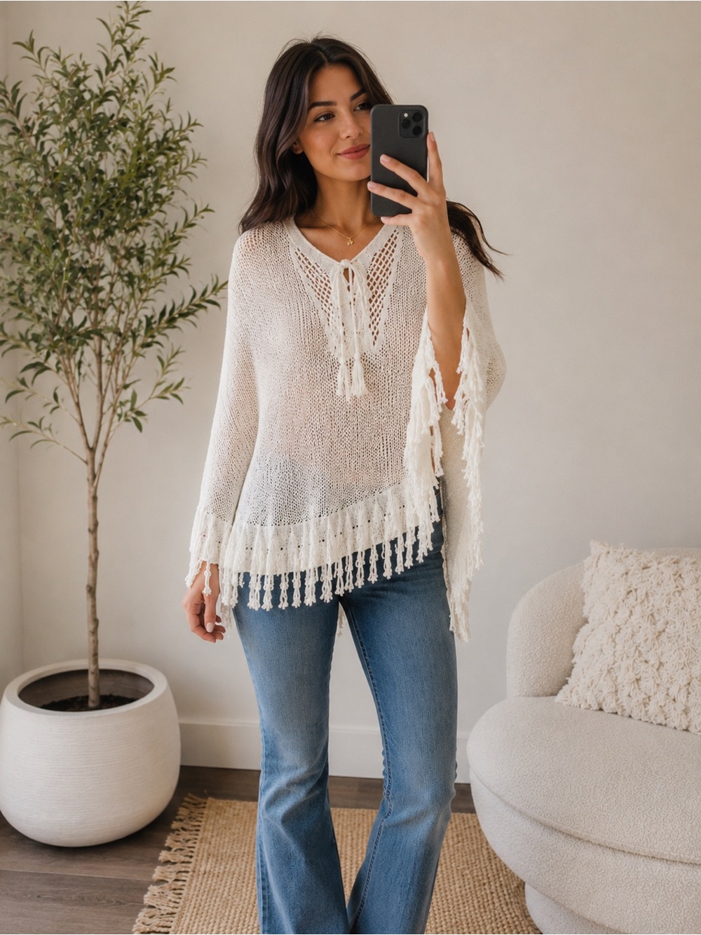 Lilly Pulitzer Val Sweater Poncho NWT XXS/XS Resort White Fringe Knit Boho